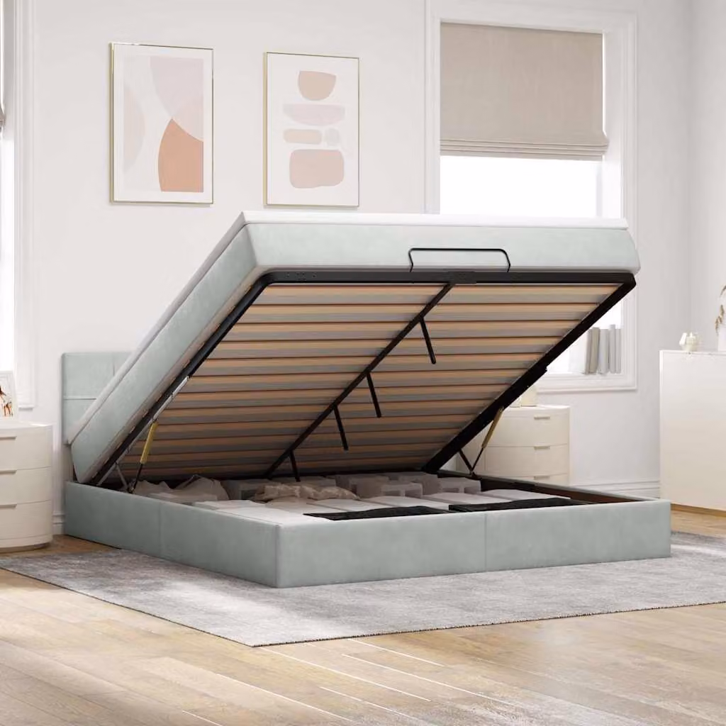 vidaXL Struttura Letto con Materasso e Contenitore a Sollevamento in Velluto L: 180 cm, P: 200 cm, H: 88 cm – 1