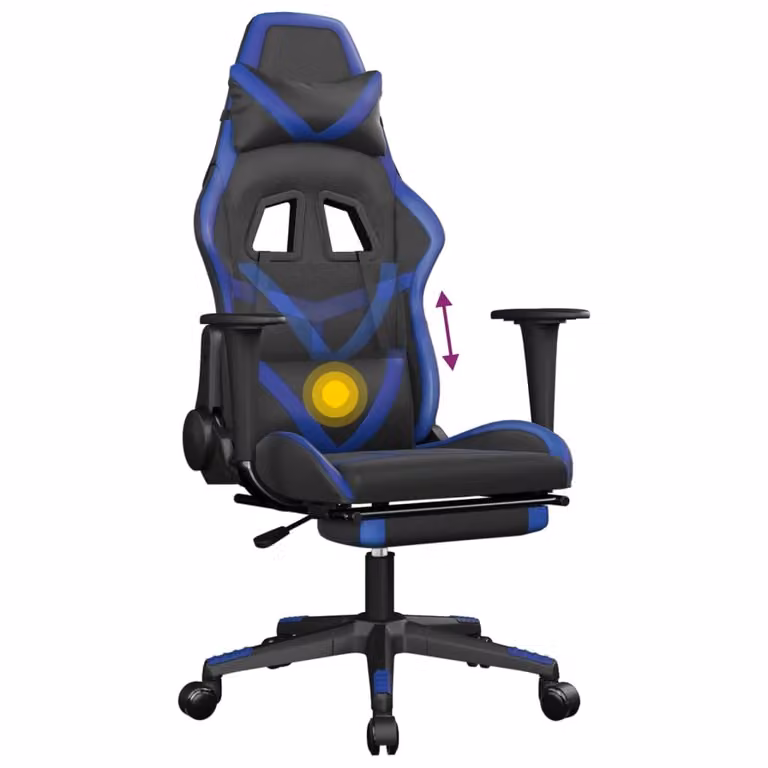 Sedia da Gaming Massaggiante Poggiapiedi Nero e Blu Pelle finta
