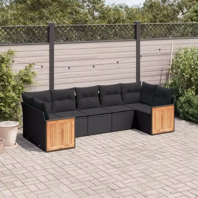 Set Divani da Giardino con Cuscini 7pz Nero Polyrattan 3227945