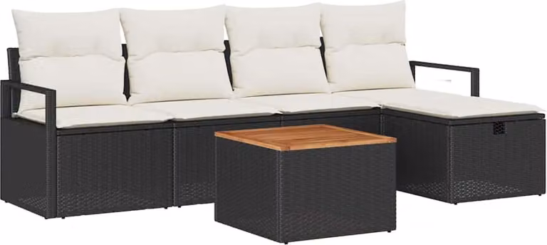 Set Divano da Giardino con cuscino 6 pcs Nero polyrattan