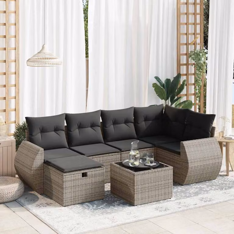 Maison Exclusive - Set da giardino 7 pezzi con cuscini in polyrattan grigio