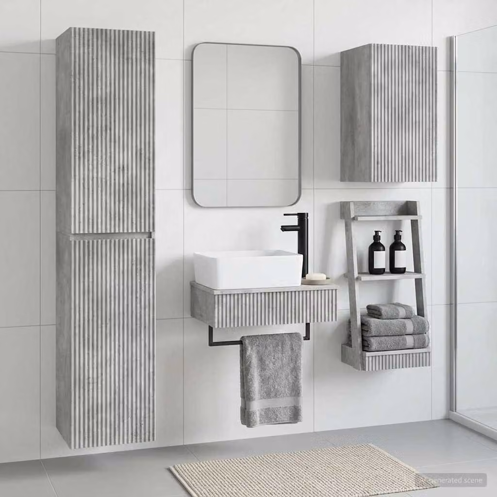 Set di mobili da bagno moderno vidaXL in 3 pezzi Grigio con base lavabo, pensile e colonna, finitura opaca