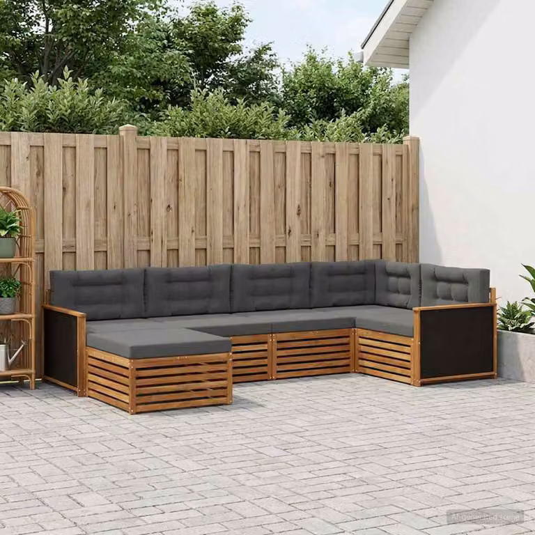 Set di divani da esterno vidaXL a forma di L in legno di acacia con cuscini, 6 pezzi, Beige e Antracite