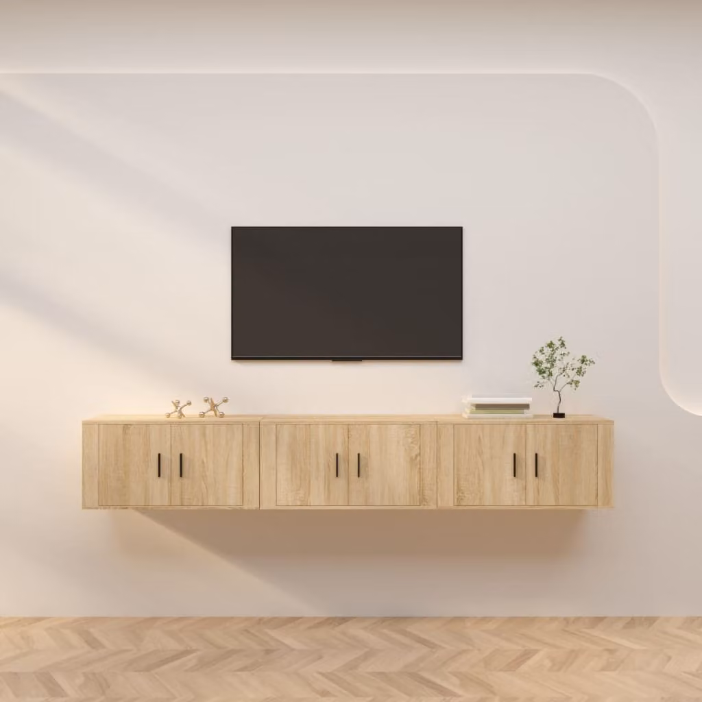 Set di 3 mobili porta TV da parete vidaXL in legno Rovere Sonoma, L 80 cm x P 34,5 cm x H 40 cm