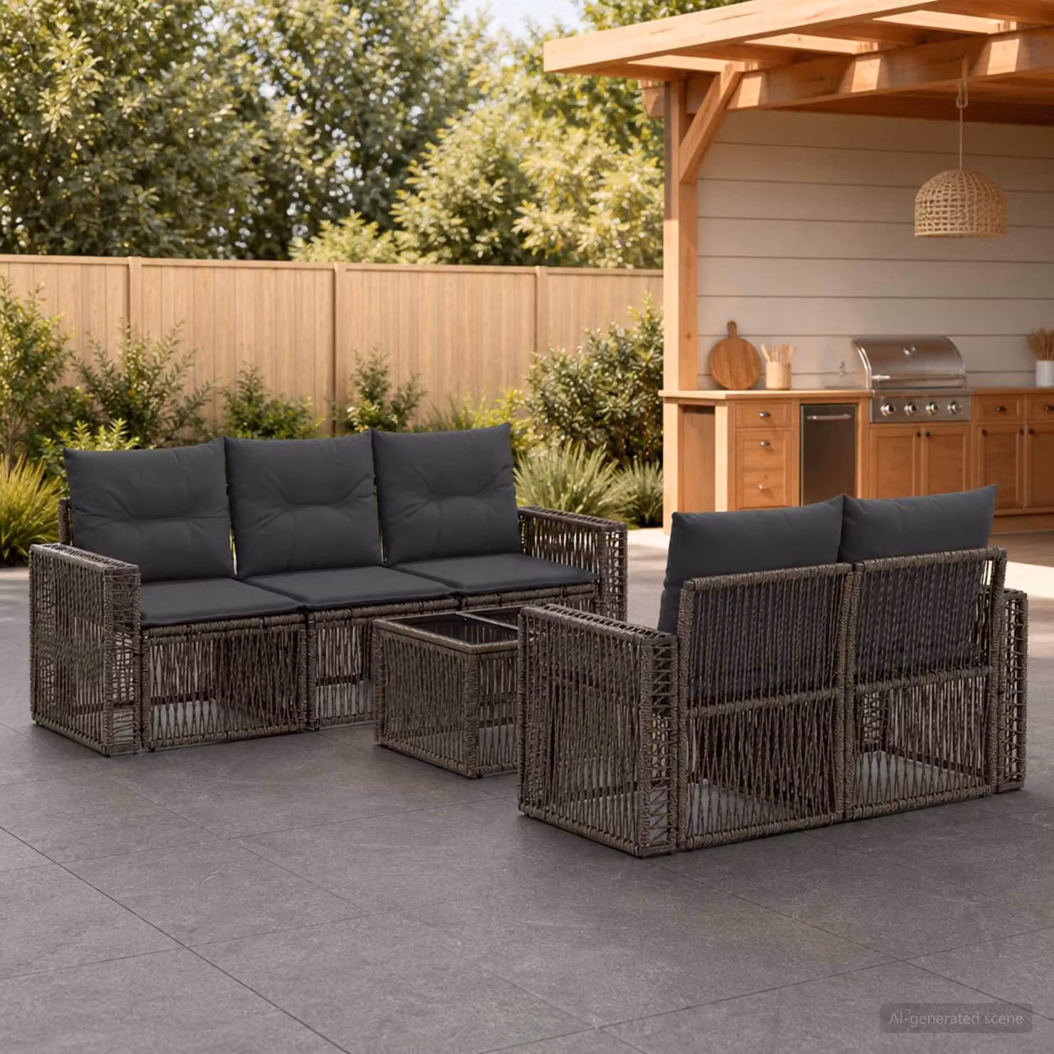 Set Divano da Giardino vidaXL 6 pz in Polyrattan Grigio con Tavolino e Cuscini Imbottiti