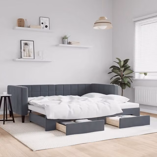 Divano Letto Estraibile con Cassetti vidaXL in Velluto Grigio per Soggiorno e Camera da Letto L/P/H: 90 x 190 cm