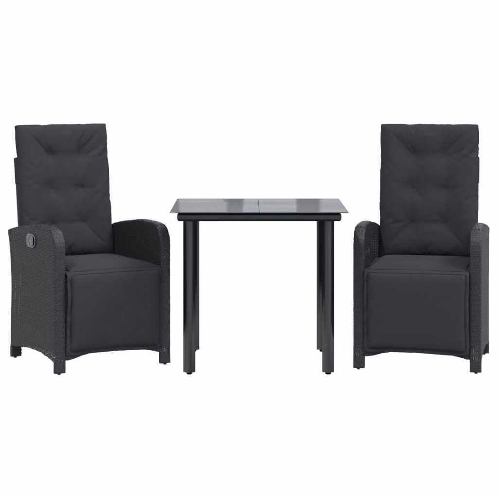 Set da Bistrò 3 pz con Cuscini Nero in Polyrattan