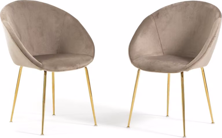 Set di 2 sedie da interno in tessuto imbottito con gambe in metallo - design elegante e confortevole per sala da pranzo, cucina, camera da letto, bar e ristorante - IRIS - tortora/oro