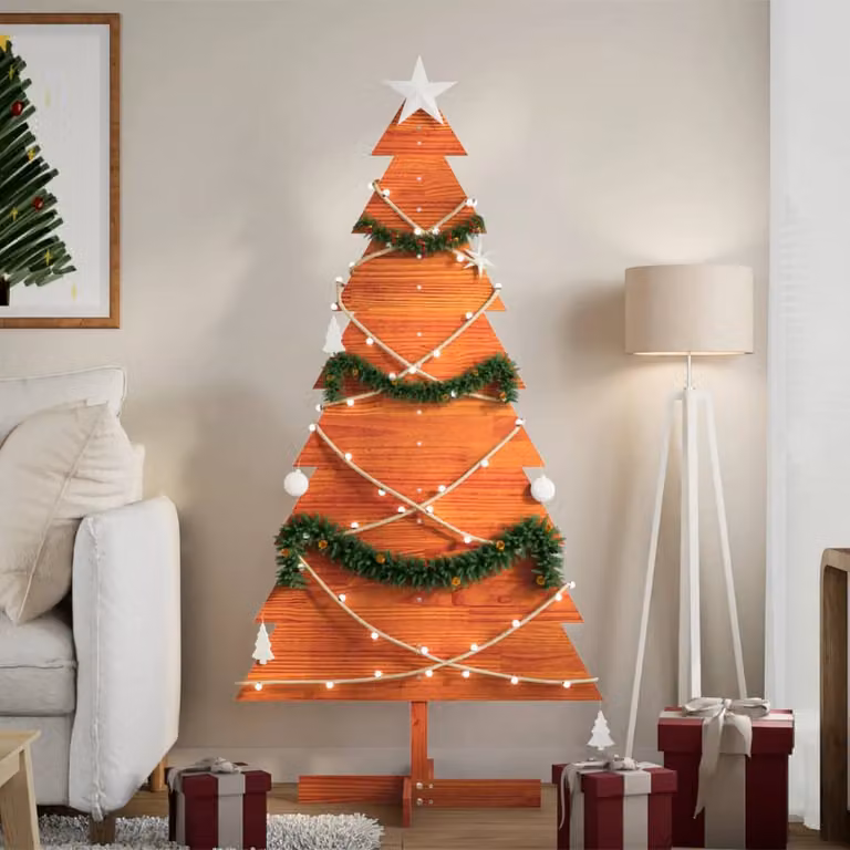 Albero di Natale vidaXL in legno massello di pino, stile rustico, marrone, Altezza: 150 cm
