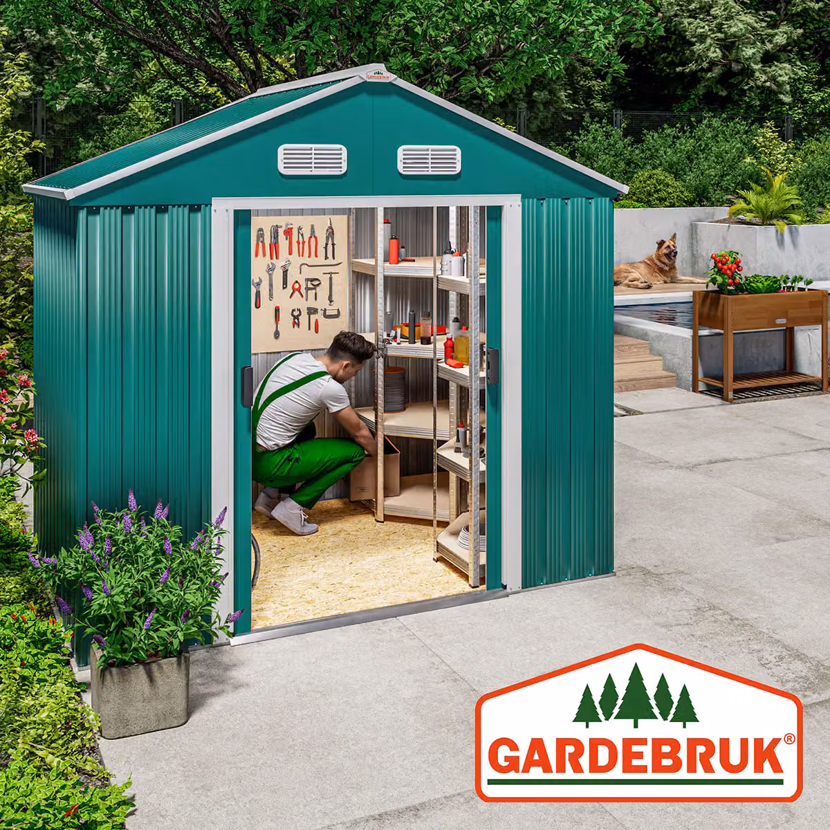 Casetta da giardino Gardebruk in metallo verde con porta scorrevole e ventilazione del tetto L/P/H: 200 x 135 x 190 cm – 3