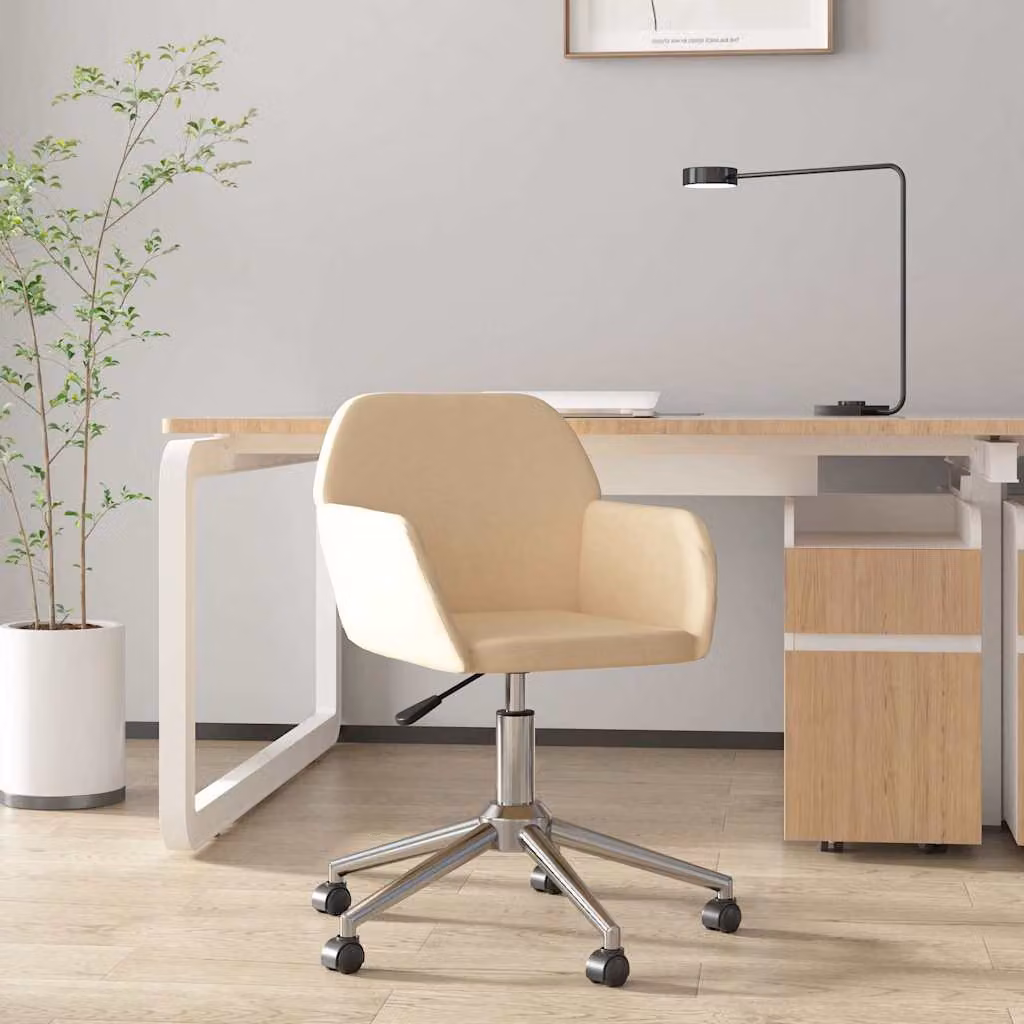 Sedia da ufficio girevole vidaXL in tessuto beige con ruote e struttura in metallo e legno per home office