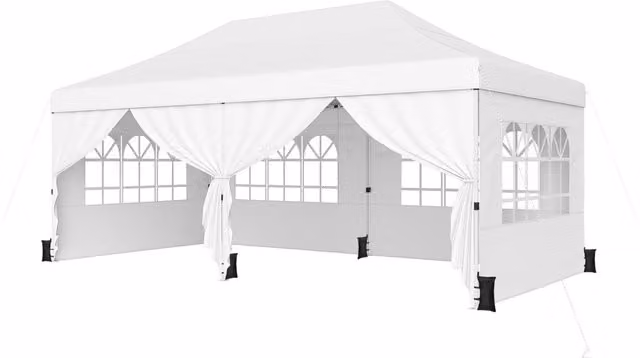 Gazebo da giardino esterno con 6 pareti rimovibili, Gazebo da esterno pieghevole altezza regolabile Bianco