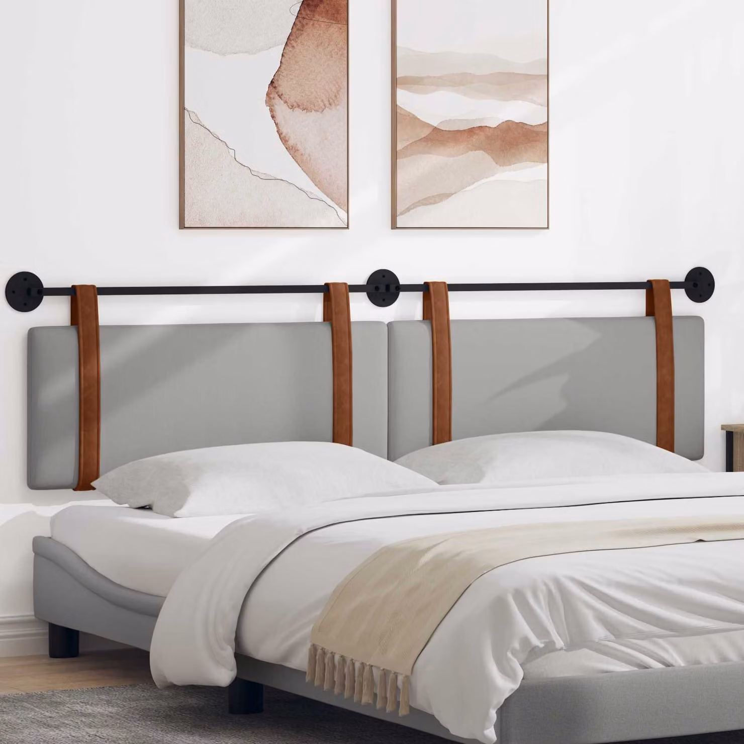 Testiera sospesa vidaXL in similpelle Grigio Nuvola con pannello imbottito e struttura in legno e metallo