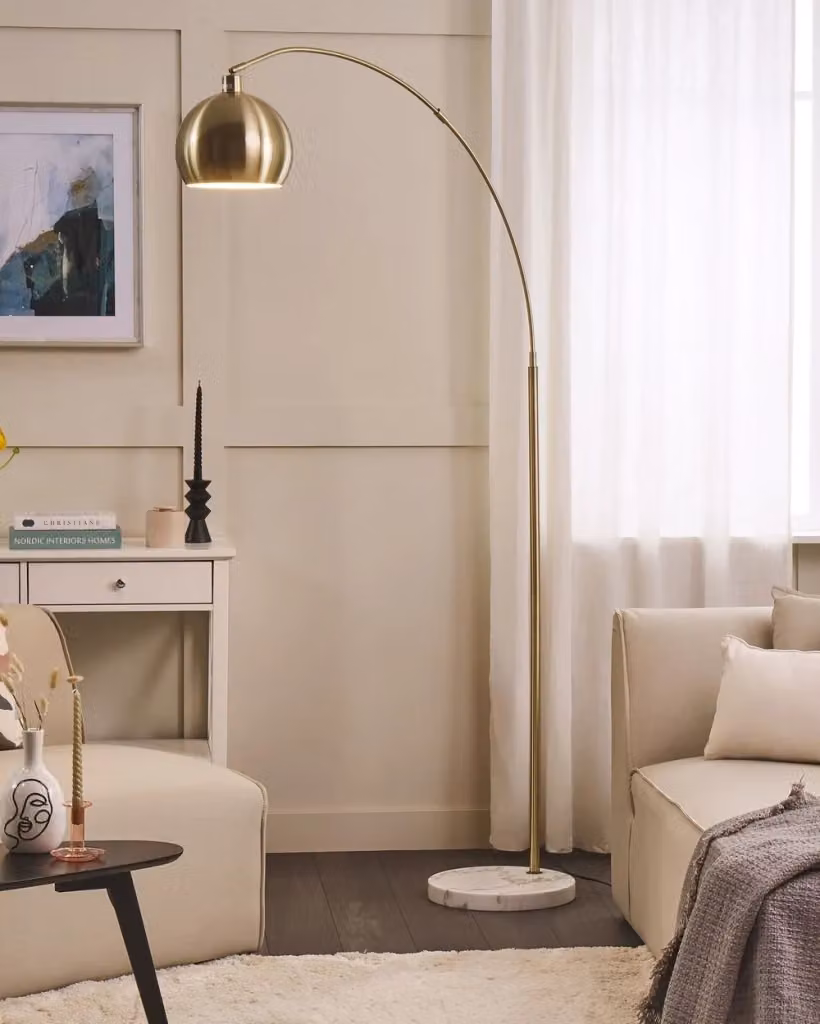Lampada da terra BELIANI in ottone e marmo con paralume orientabile stile industriale, colore oro/ottone, Altezza: 210 cm – 2