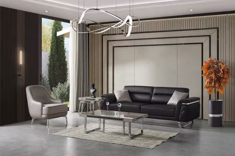 Edles Möbel-Set Sitzcouch 3-Sitzer Sessel Couchtisch Beistelltisch