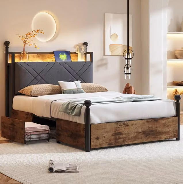 Letto multifunzionale 90x190 cm con baldacchino rimovibile; LED; USB e Type-C; nero
