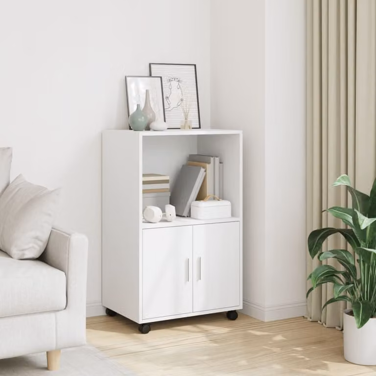 Mobile con ruote vidaXL bianco in MDF con ante a battente e ripiani interni L/P/H: 55 x 40 x 91 cm
