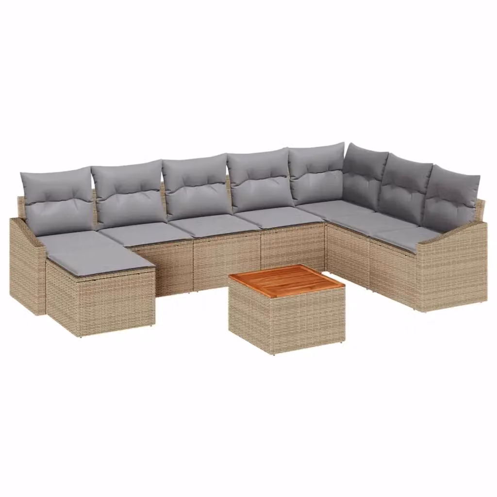 vidaXL Set Divano da Giardino 9 pz in Polyrattan con Cuscini Beige e Grigio – 2