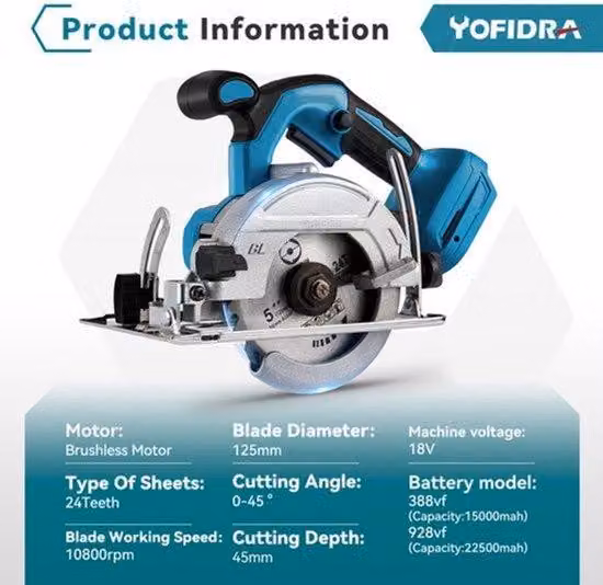 Sega circolare - Lama da 185 mm con motore brushless da 800W e 10800 giri al minuto, ideale per la lavorazione del legno