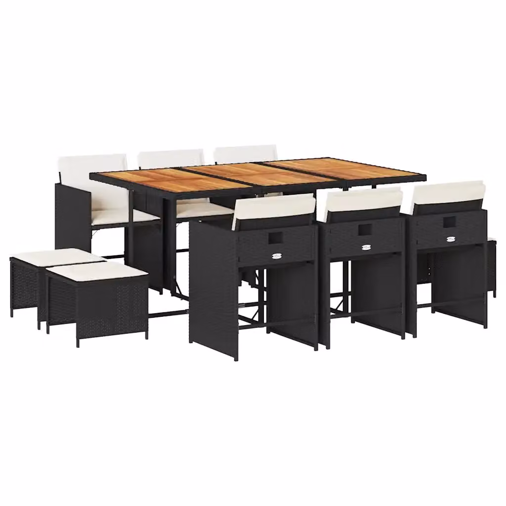 vidaXL Set da Pranzo da Giardino 11 pz in Polyrattan e Legno di Acacia con Cuscini Nero – 2