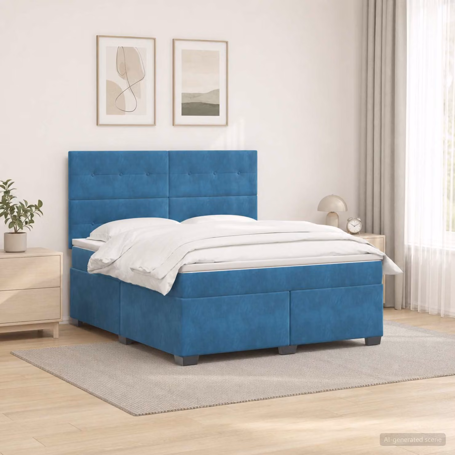 Letto box spring con materasso vidaXL in velluto blu con illuminazione sottostante e porta USB, L/P: 180 x 200 cm