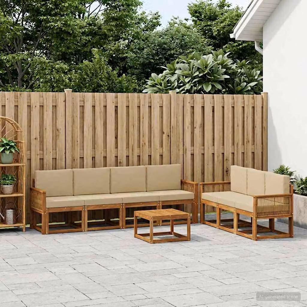 Set di divani da esterno vidaXL 8 pezzi in legno di acacia con tavolino e cuscini, colore beige e marrone