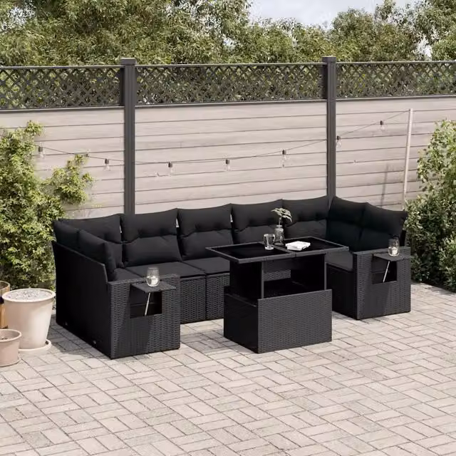 Set Divani da Giardino con Cuscini 8 pz Nero in Polyrattan 3267775