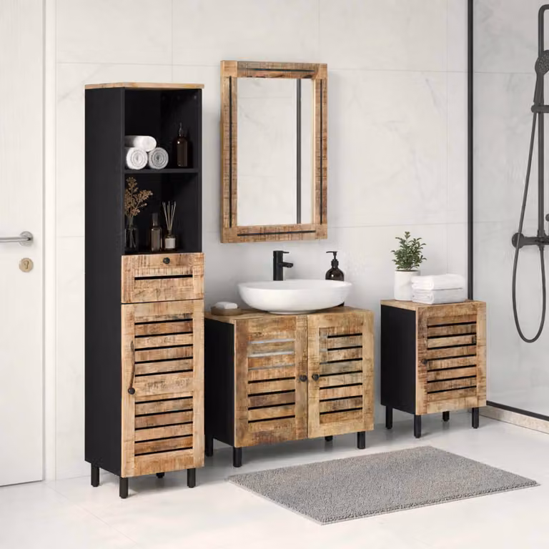 Set di 4 armadi da bagno vidaXL in legno color marrone, stile minimalista, L/P/H: 38 x 33 x 160 cm