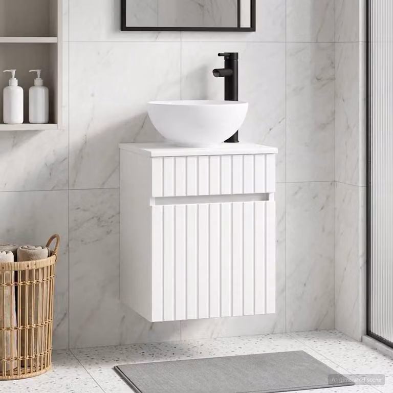 Mobile lavabo da parete vidaXL moderno in bianco con cassetti e ante, L: 39 cm, P: 41 cm, H: 64,5 cm