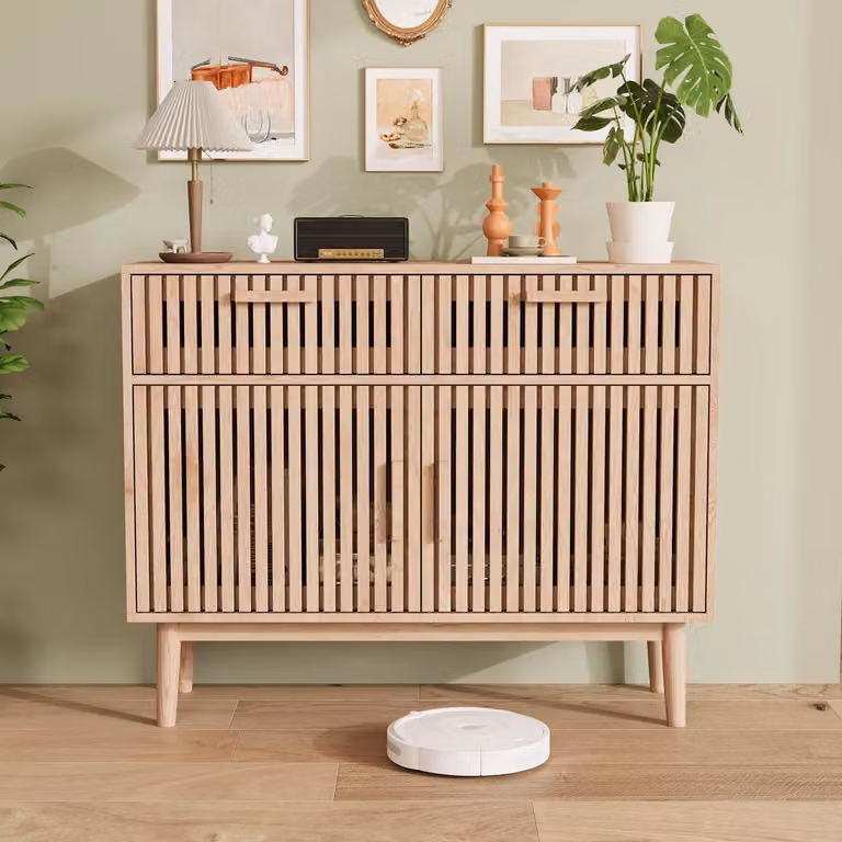 Mobiletto contenitore in rattan con 2 cassetti e 2 ante, dimensioni 100x35x80 cm