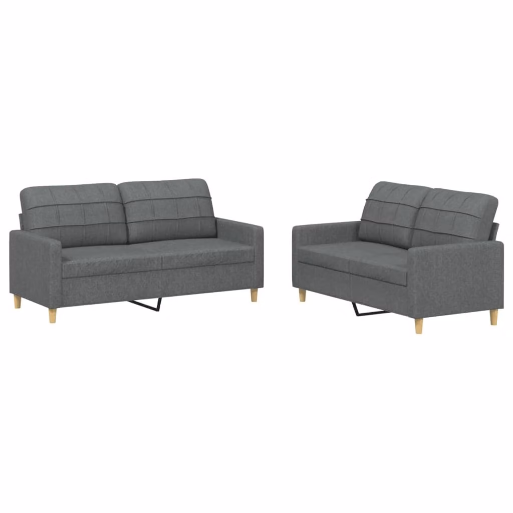 Set di Divani 2 pz con Cuscini Grigio Scuro in Tessuto