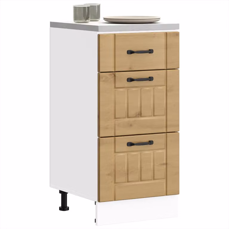 Base da cucina moderna vidaXL Lucca in legno MDF bianco e marrone con cassetti e ante, L: 46,0 cm, P: 40,0 cm, H: 81,5 cm