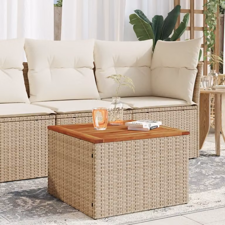 vidaXL Tavolo da giardino quadrato in polyrattan e legno di acacia beige, L 55 x P 55 x H 37 cm