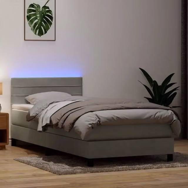 Letto a Molle con Materasso e LED-Struttura Letto con Materasso Grigio Chiaro 80x220 cm Velluto 174862