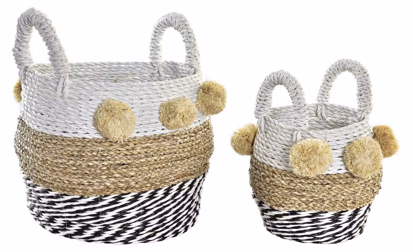 Set di cesti in giunco di mare, 2 pezzi, 34x33x26 cm, color beige