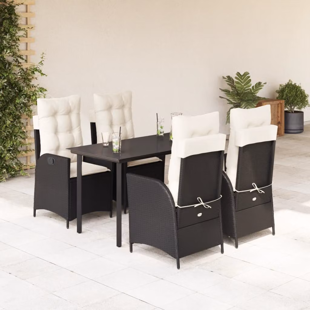 vidaXL Set da Pranzo da Giardino 5 pz in Polyrattan Nero con Piano in Vetro – 1