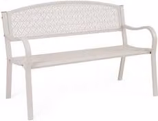 Panca da giardino Myraxis con schienale traforato floreale in acciaio bianco per 2 persone