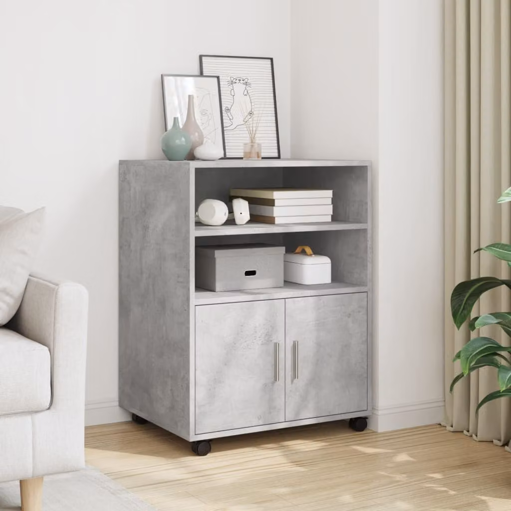 Mobiletto con Ruote vidaXL Grigio, con Ripiani e Ante, L: 60 cm, P: 48 cm, H: 81 cm