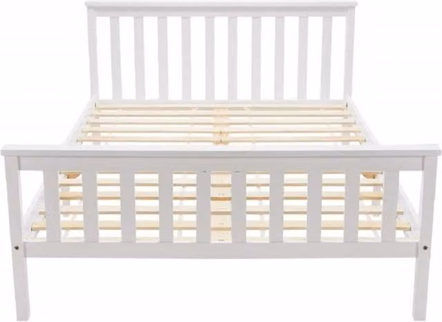 Letto matrimoniale in legno massiccio di pino 140x200 cm con rete a doghe, bianco