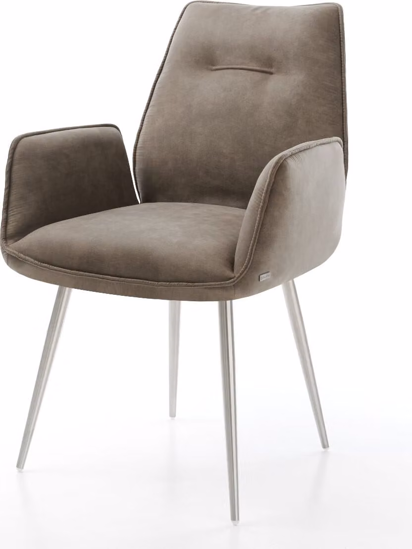 DELIFE Sedia da pranzo Zoa-Flex in microfibra color taupe vintage, con base a 4 gambe coniche in acciaio inossidabile e molle insacchettate