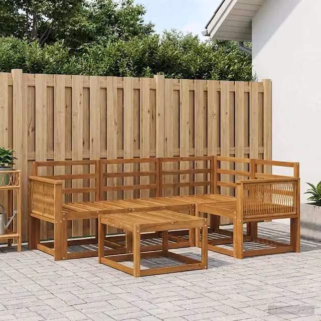 Set di divani da esterno 5 pz Naturale Legno di Acacia Massello 3385195