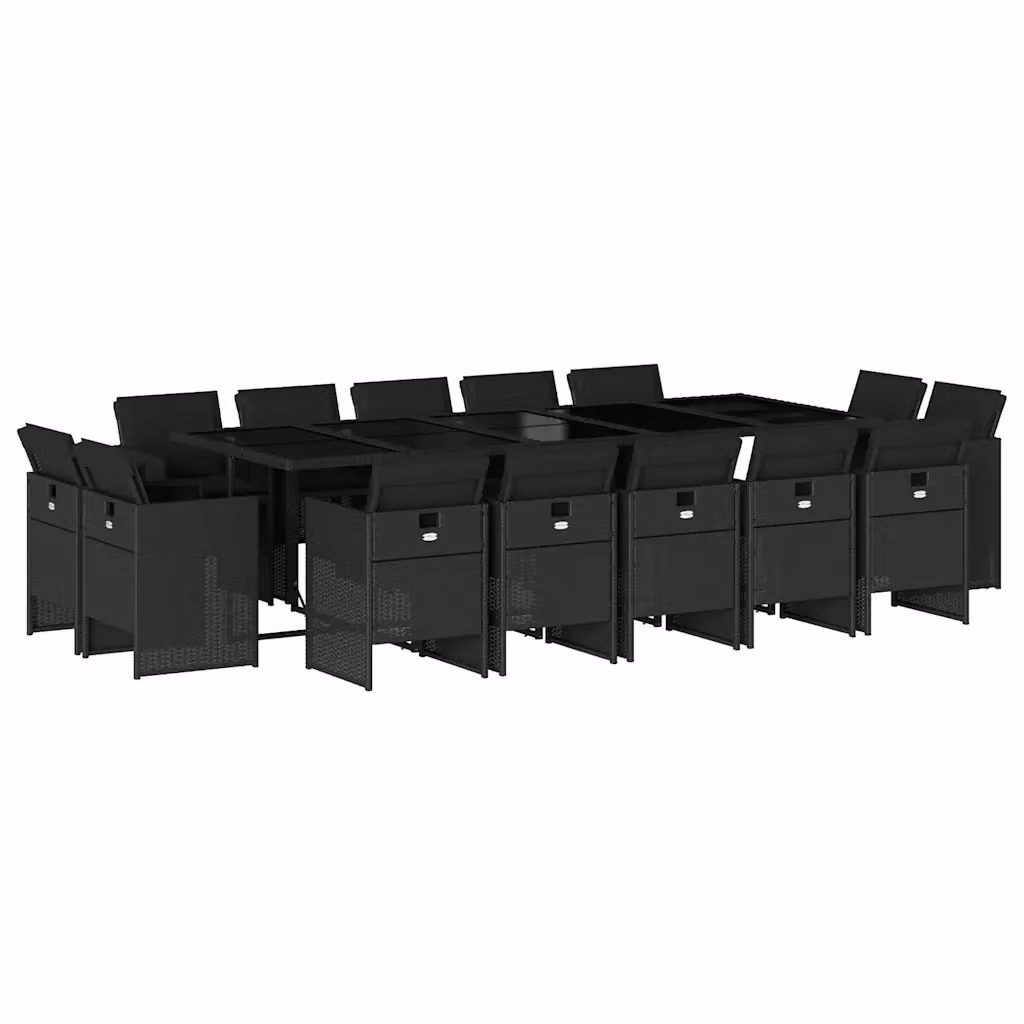 Set da pranzo da giardino vidaXL in polyrattan nero con cuscini e tavolo in vetro, 15 pezzi – 2
