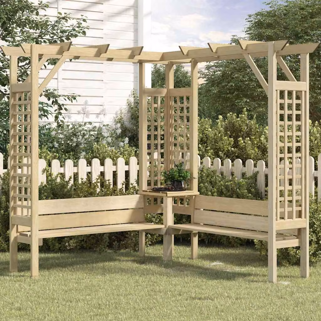 vidaXL Pergola Angolare con Panca in Legno di Pino Impregnato Verde e Beige – 1