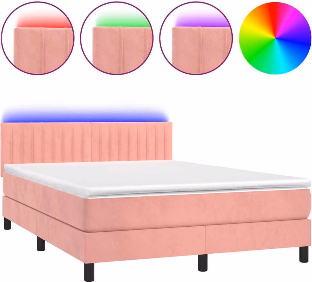 Letto a Molle con Materasso e LED Rosa 140x190 cm in Velluto