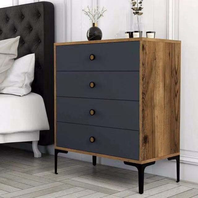 Cassettiera Molly DMORA, Comò e Settimino multiuso per camera da letto o soggiorno, Noce e Antracite, L: 76 cm, P: 40 cm, H: 91 cm – 1