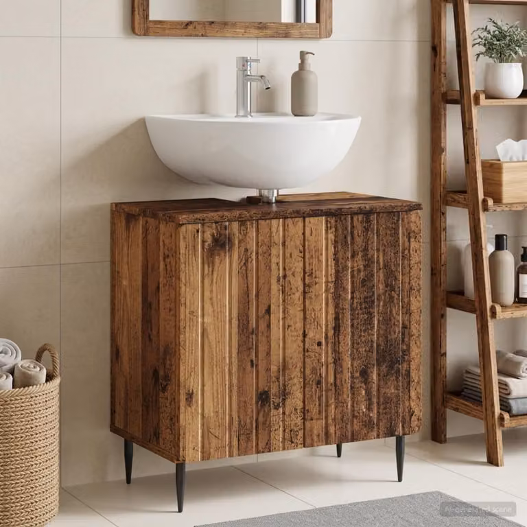 Armadio per lavabo da bagno vidaXL ZWOLLE in legno antico marrone con ante a battente
