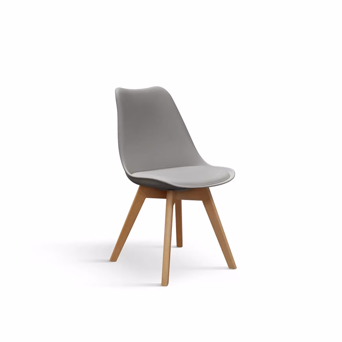 Set di 4 sedie WYNWOOD in polipropilene grigio, cuscino ecopelle, gambe in legno di faggio, 47x52x82 cm
