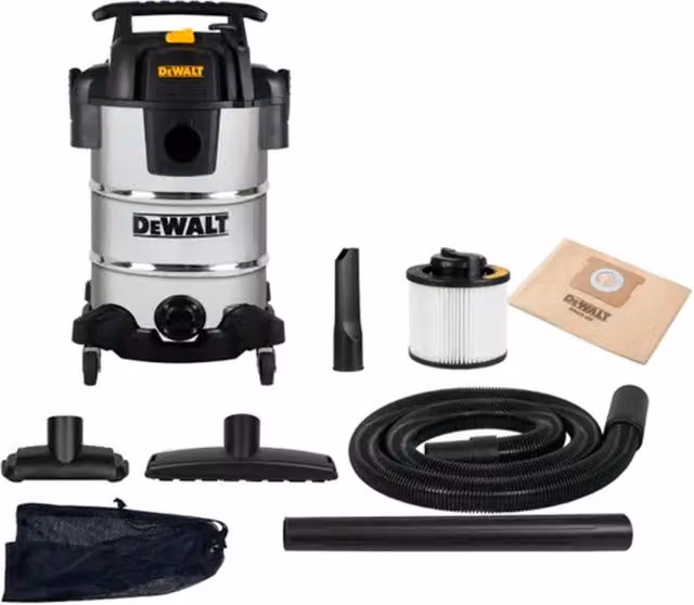Aspiratore solidi e liquidi DeWalt DXV30SA in acciaio inossidabile color argento (1.050W) – 1
