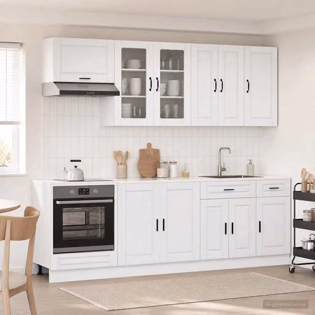 Unità base cucina moderna vidaXL in MDF bianco lucido con ante a battente e cassetti interni