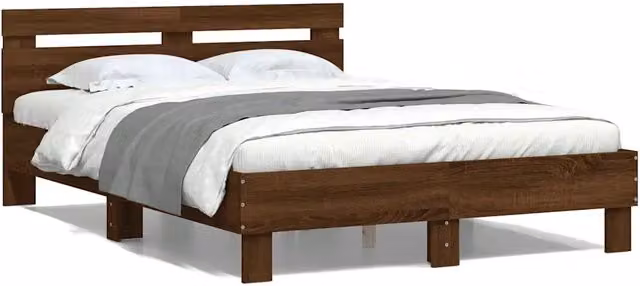 Letto matrimoniale | Letto per adulti | Giroletto Testiera Rovere Marrone 135x190 cm Legno Multistrato
